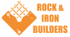 Logo: Rock & Iron Builders. Dark text with a graphic of a rock with a rail.