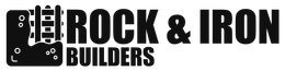 Logo: Rock & Iron Builders. Dark text with a graphic of a rock with a rail.