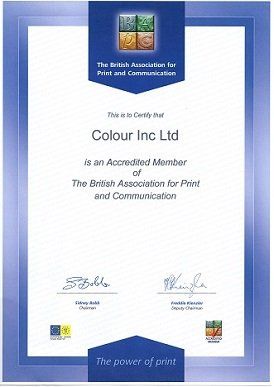 Colour Inc Ltd BAPC Membership Certificate