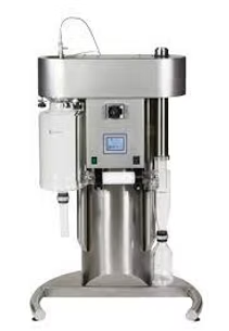 Stainless steel automated filling machine with digital controls, on a stand.