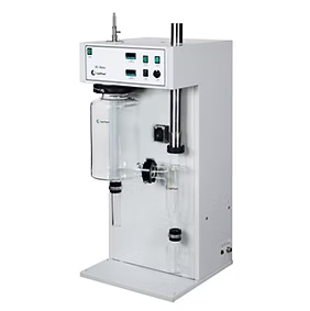 White laboratory apparatus with glass components and control panel.