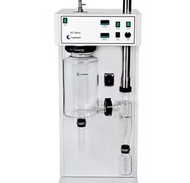 Laboratory distillation apparatus with glass components and control panel.