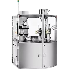 Pharmaceutical capsule filling machine in a sterile setting.