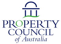 The logo for the property council of australia is blue and green.