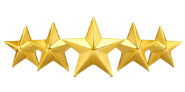Five gold stars arranged in a row, with a white background.