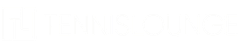 Logotipo branco para o Tennis Lounge. O logotipo apresenta texto estilizado e um gráfico quadrado.