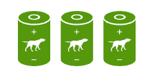 Three green cylinders with dogs on them on a white background.
