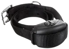 A dog watch hidden fence with a smart fence collar and a cell phone.