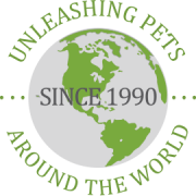 A logo for unleashing pets around the world