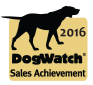 DogWatch 2016 Sales Achievement award logo featuring a silhouette of a dog on a tan background.