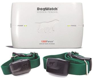 A white box that says dogwatch hidden fences on it