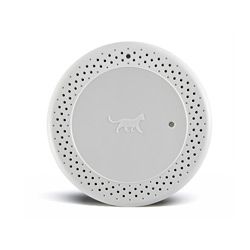 A white circle with a picture of a cat on it.