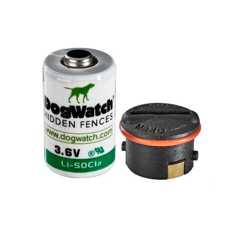 A dogwatch hidden fence battery with a dog on it