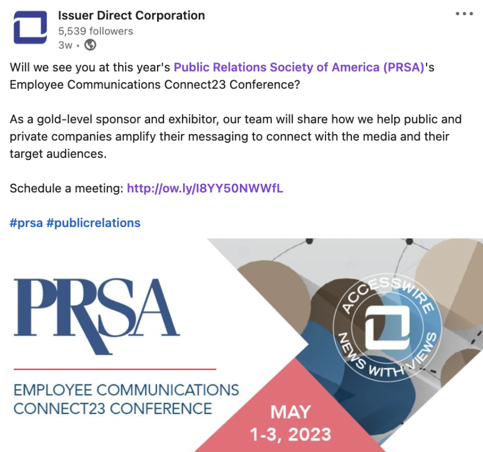 An advertisement for the public relations society of america 's employee communications connect23 conference