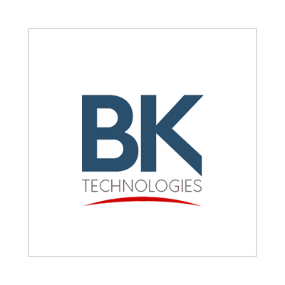 The bk technologies logo is blue and red on a white background.