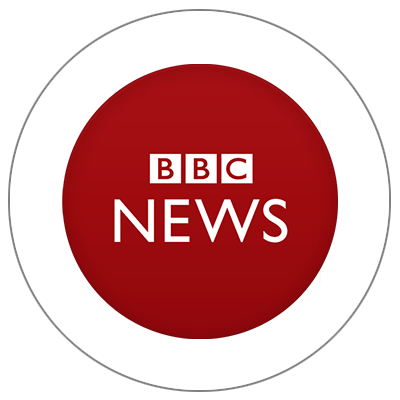 Bbc news logo in a red circle on a white background