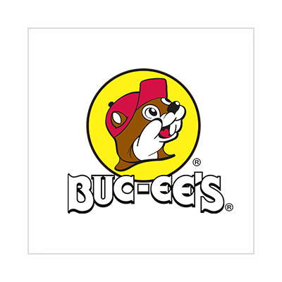 The logo for buc-ee 's is a beaver wearing a red hat.