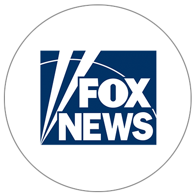 The fox news logo is in a circle on a white background.