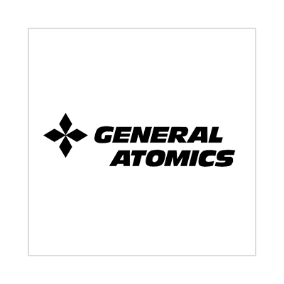 A black and white logo for general atomics on a white background.