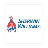 The logo for sherwin williams is a painting bucket with a globe on it.