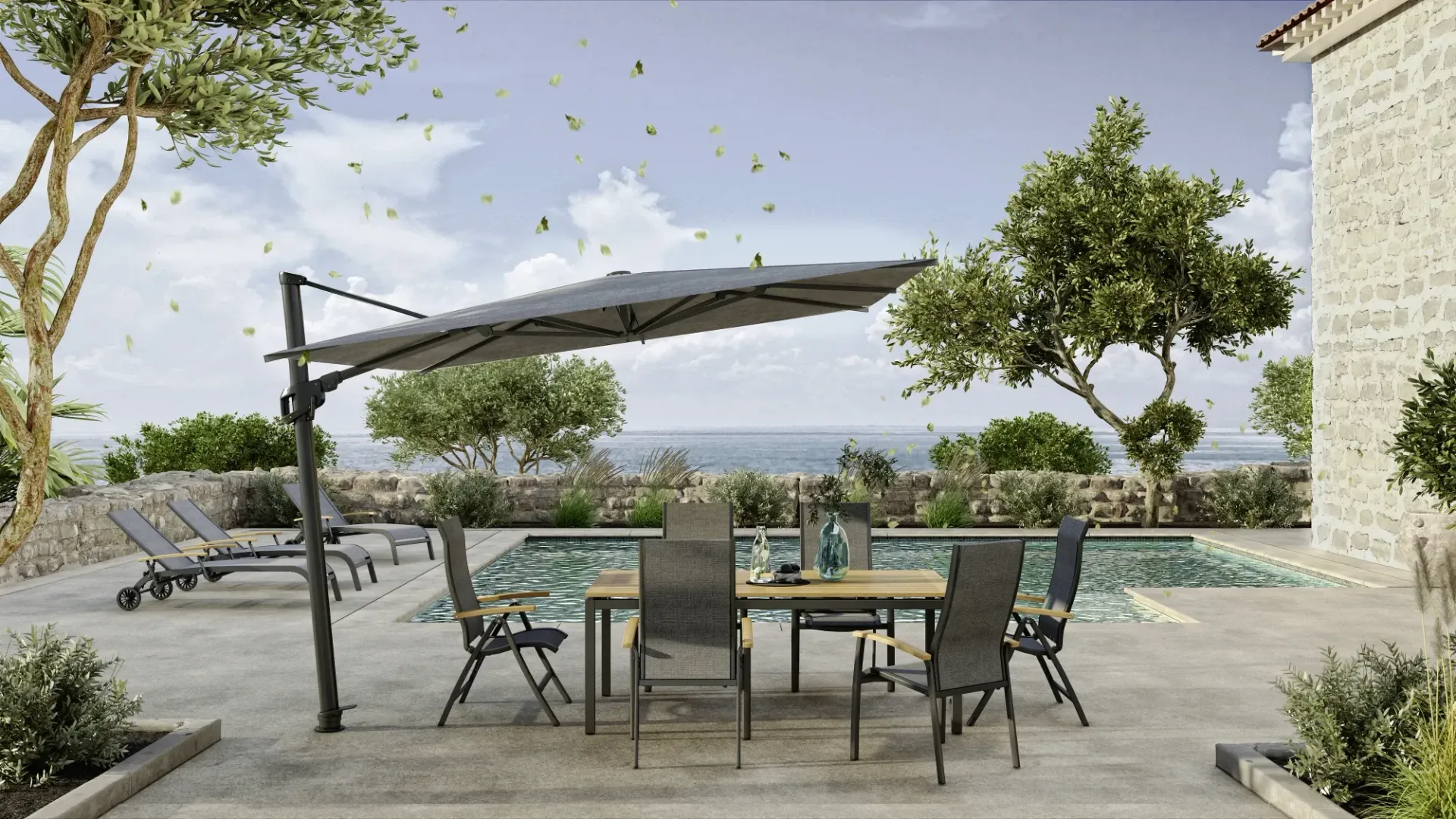 3D Rendering Gartentisch Griechenland – extrasicht