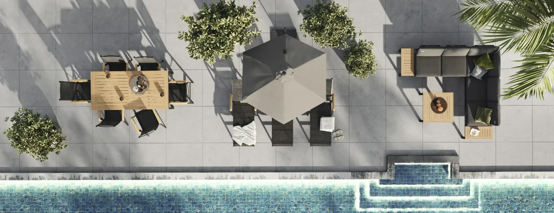 3D Rendering Gartenmöbel am Pool – extrasicht