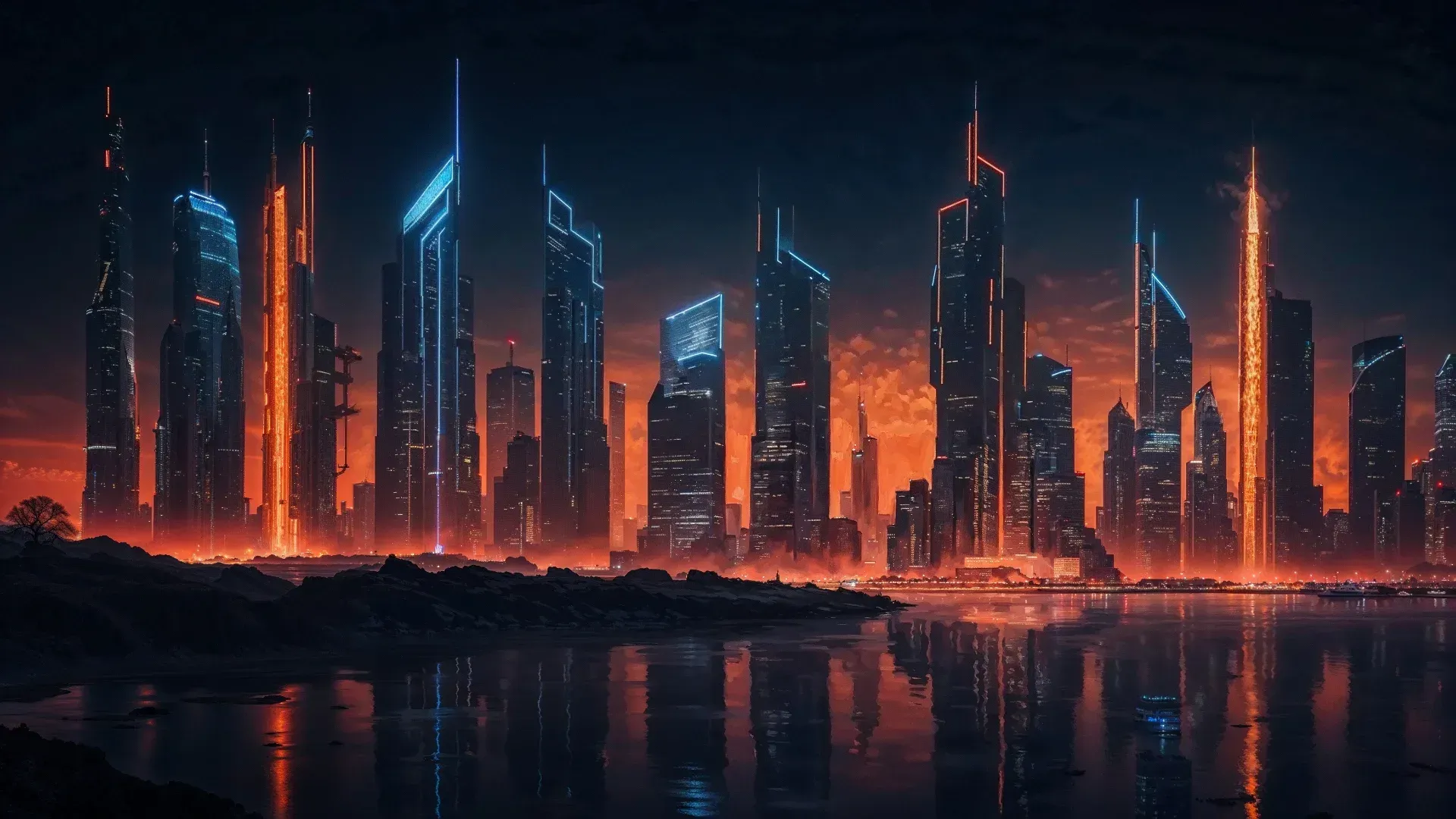 Futuristische Skyline in Blau und Orange – extrasicht Visualisierung