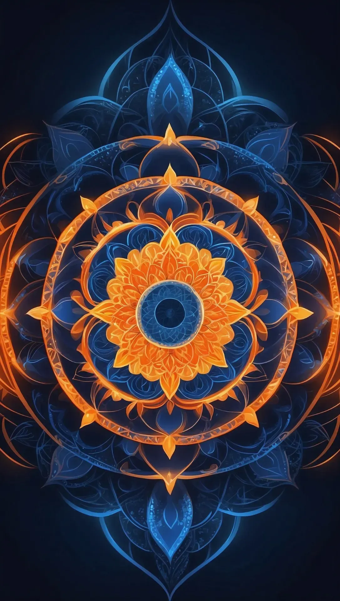 Mandala Ornament Blau mit Orange – Piktoskop
