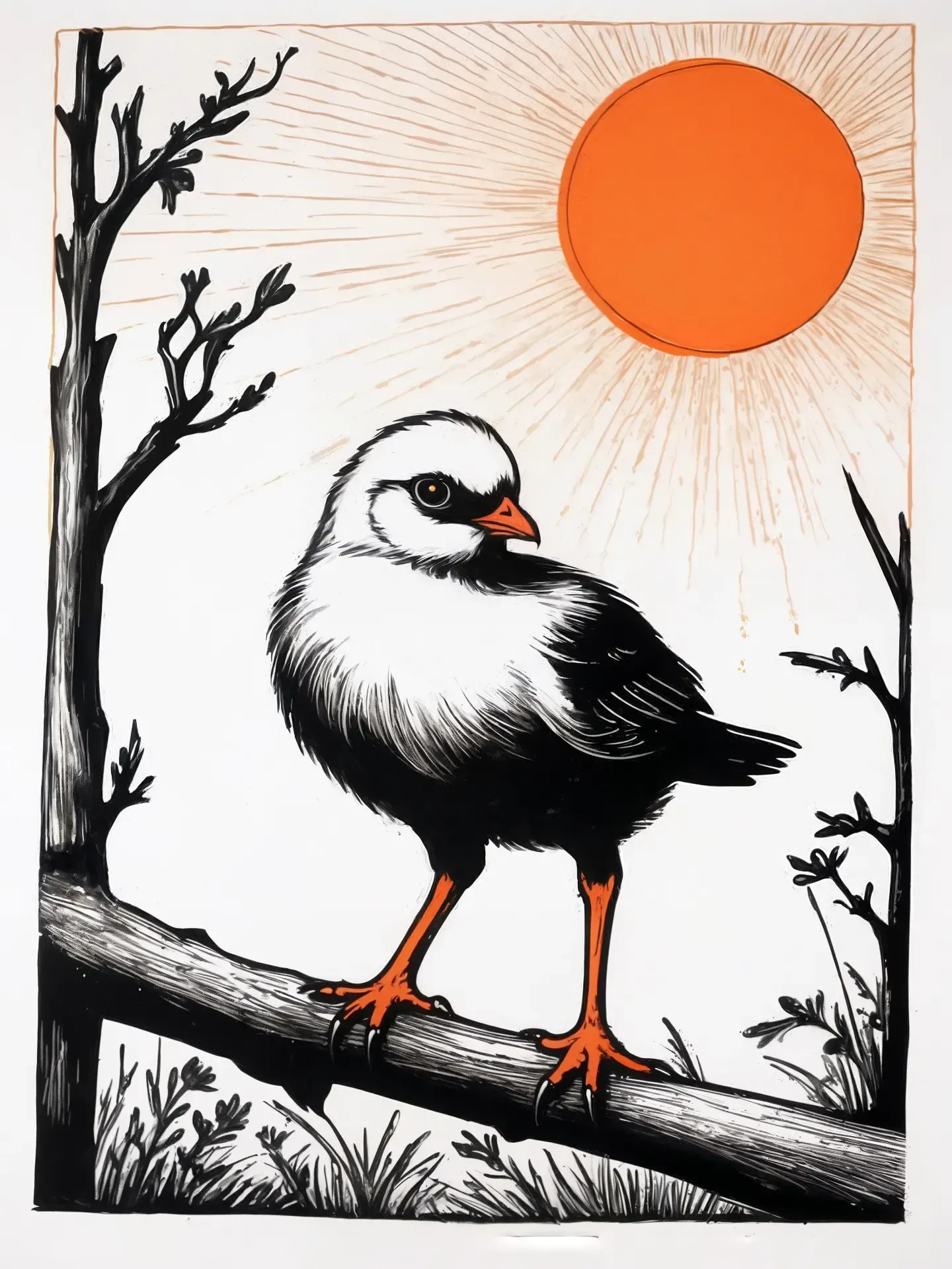 Illustration Vogel mit roter Sonne – Lichtgeschichten