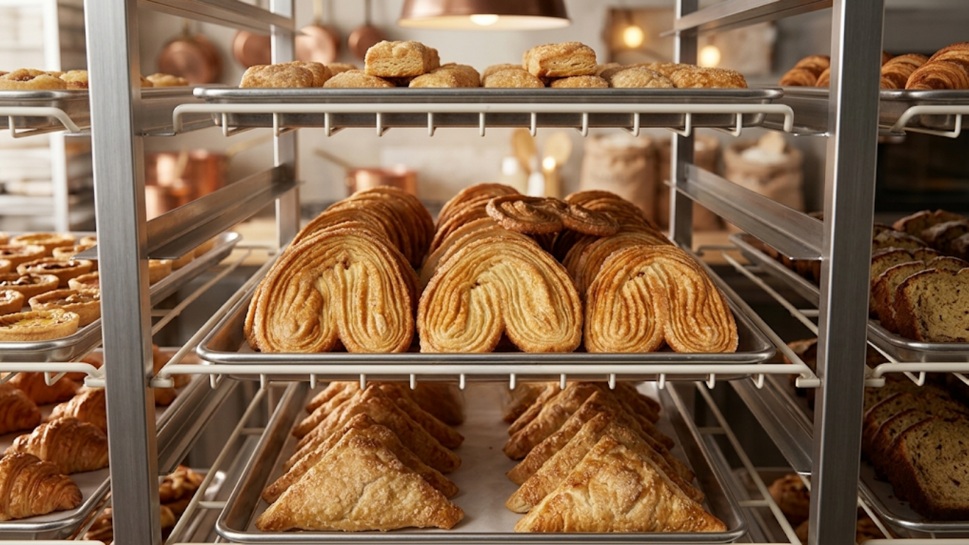 A ring-shaped Rosca de Reyes bread topped with powdered sugar, candied fruit, and streaks of cookie dough topping.