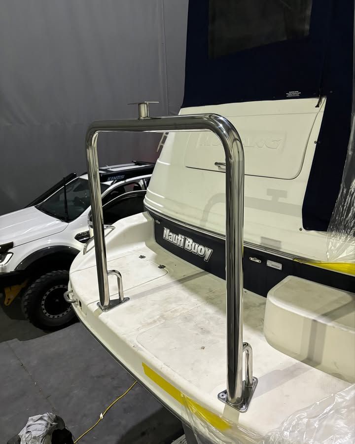 Stainless Steel Boat Railing on a White Boat — Master Metals Fabrication in Labrador, QLD
