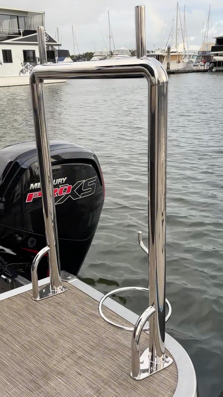 Stainless Steel Boat Ladder on the Stern of a Boat — Master Metals Fabrication in Labrador, QLD