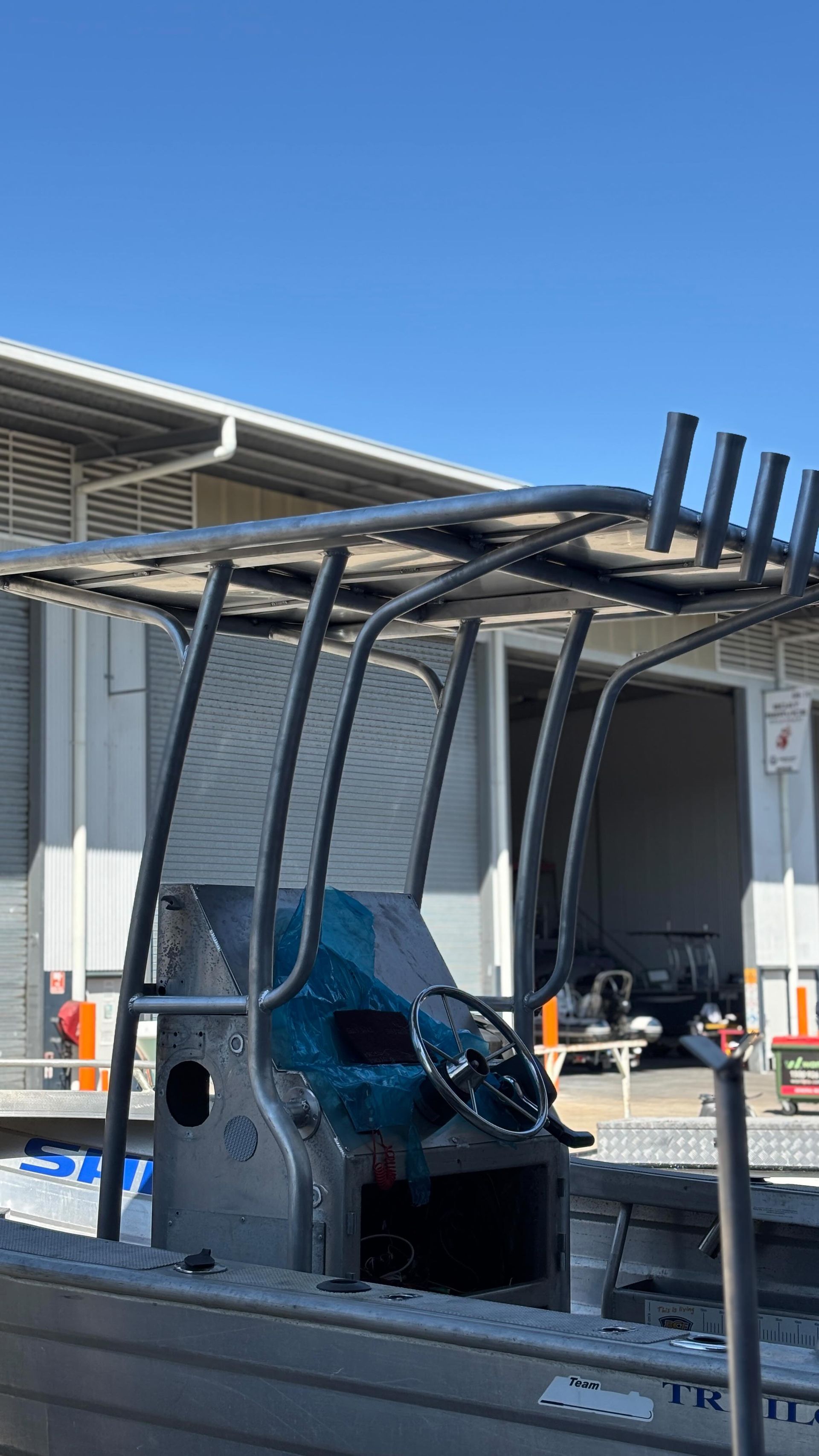 Boat's Aluminum Frame and Console, Equipped With Rod Holders — Master Metals Fabrication in Labrador, QLD