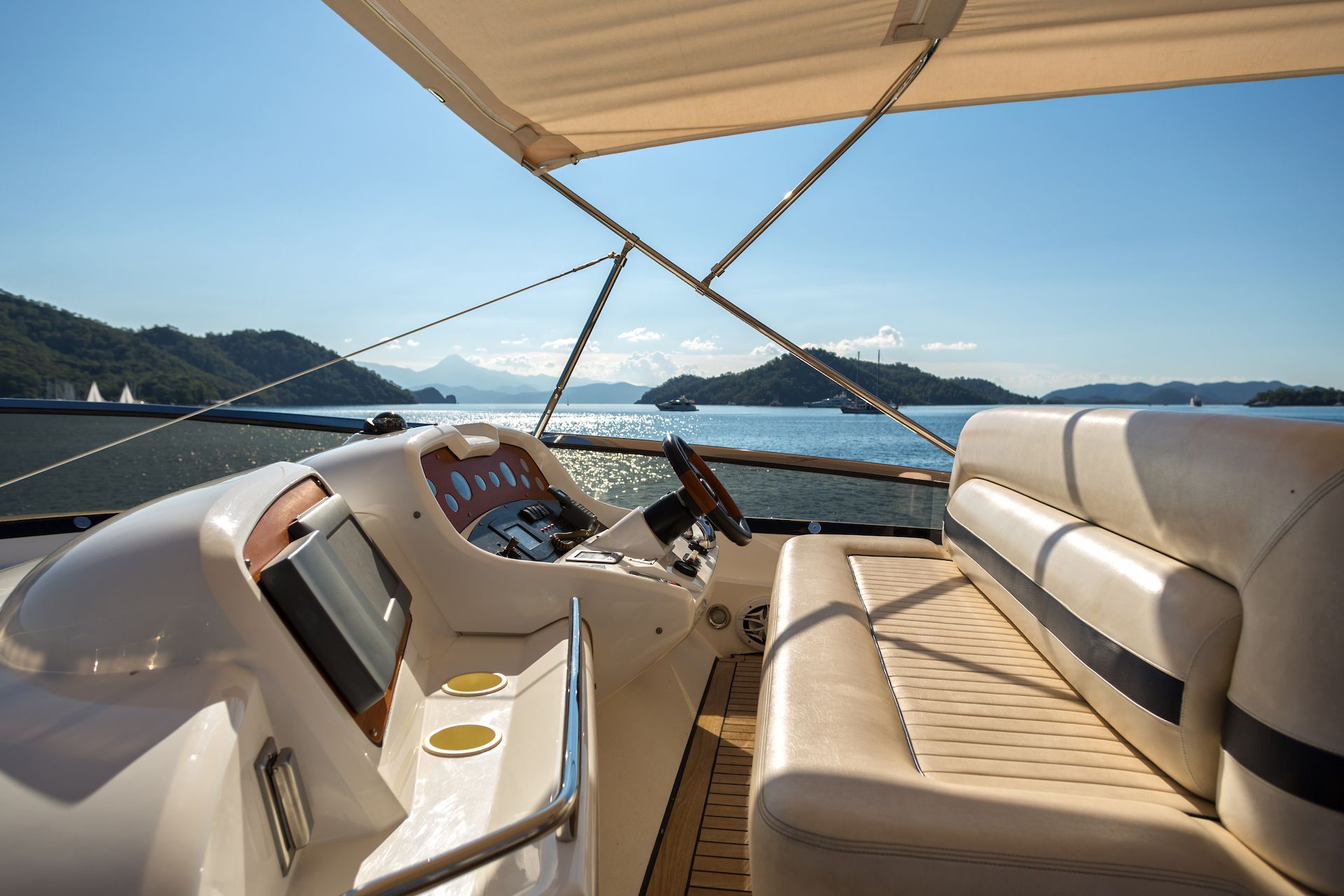 The interior of a boat featuring custom-fabricated parts.
