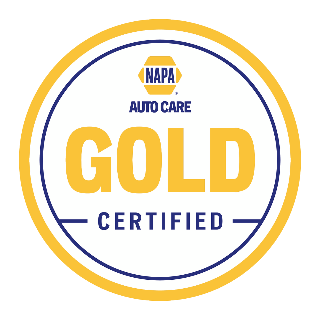 NAPA Auto Care Gold Certified badge with gold, blue, and white circular design