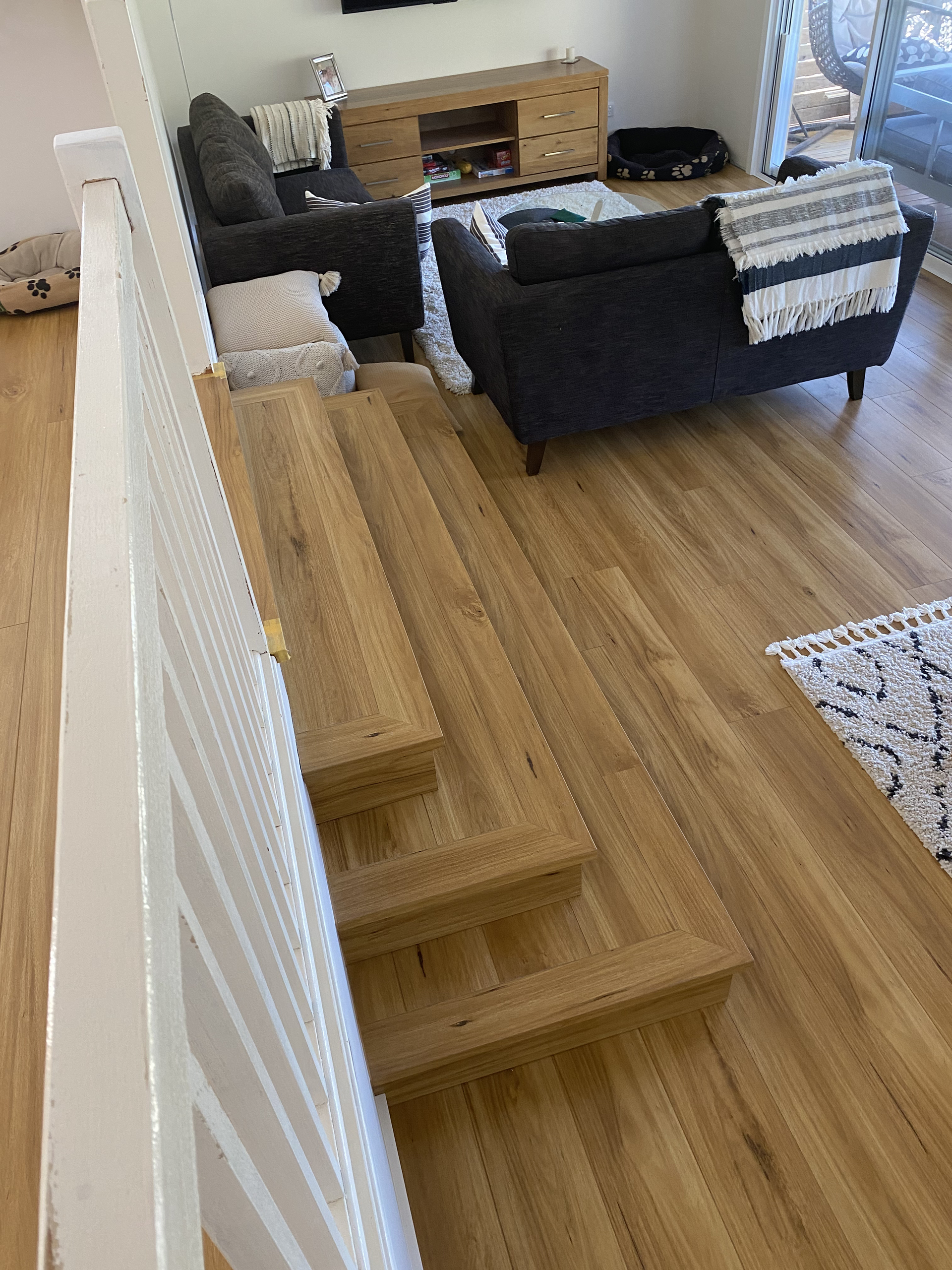 Wooden Staircase With Hardwood Floors — My Timber Flooring Blinds & Shutters in Erina, NSW