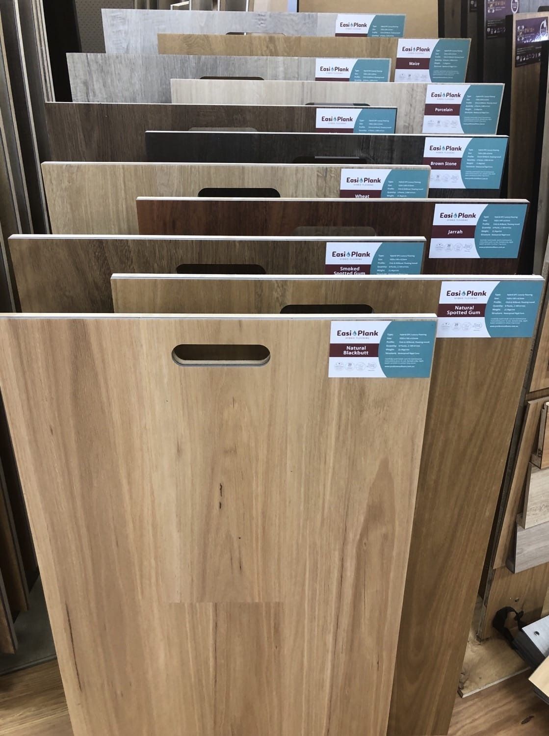 Display of Various Wood Flooring Samples in Different Shades of Brown — My Timber Flooring Blinds & Shutters in Erina, NSW