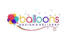 Logo with colorful balloons and text "balloons DESIGN & DELIVERY".