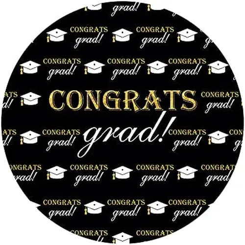 Circular black graduation-themed design with