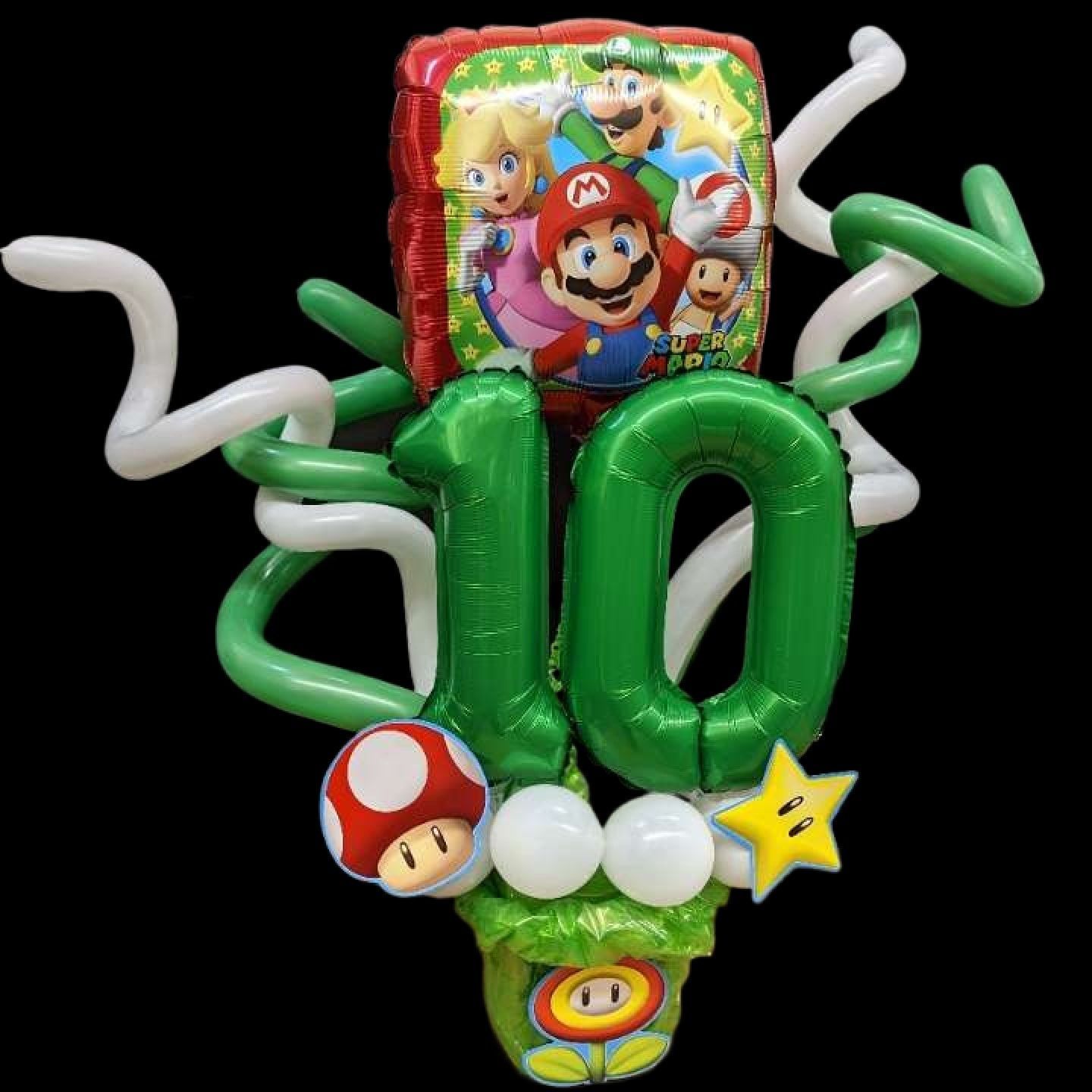 Mario-themed balloon arrangement with a