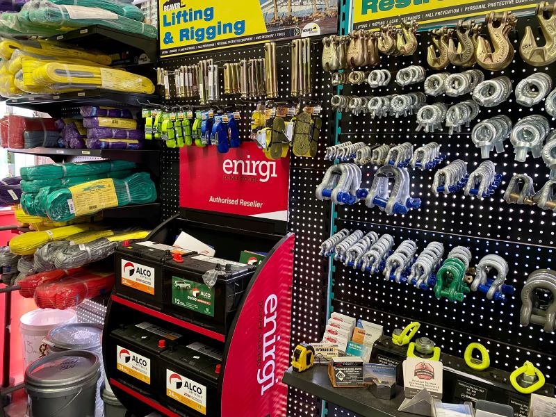 A Display of Lifting and Rigging Equipment in A Store — Border Bolts & Fasteners in Tweed Heads South, NSW