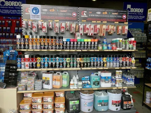 A Store Shelf Filled with Lots of Bottles and Containers — Border Bolts & Fasteners in Tweed Heads South, NSW