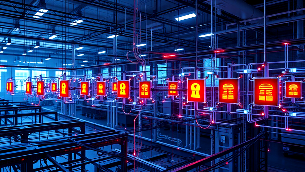 A warehouse filled with lots of lights and signs hanging from the ceiling.