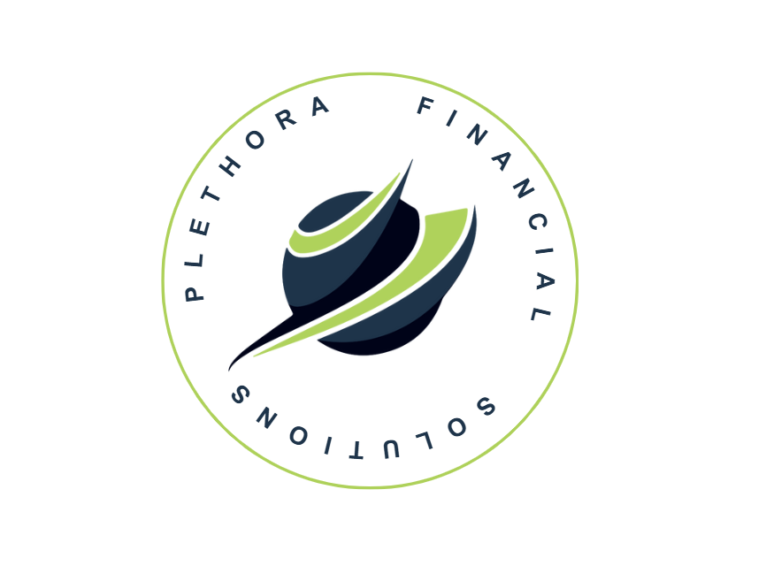 A logo for plethora financial solutions with a globe in the center