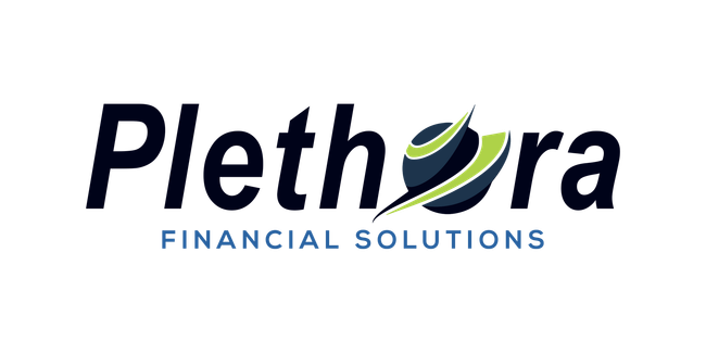 Logo for Plethora Financial Solutions, with a stylized globe and text in dark blue and green.