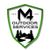 Logo for "Outdoor Services": black "M" with arrow, trees, river, mountains, green border.