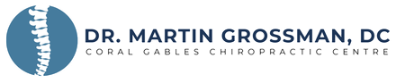 Logo for Dr. Martin Grossman, DC, Coral Gables Chiropractic Centre, featuring a stylized blue circular spine icon.