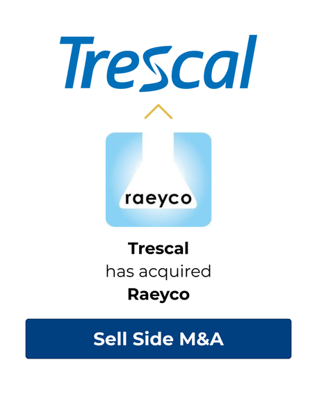 Trescal acquired Raeyco, blue logo with arrow,