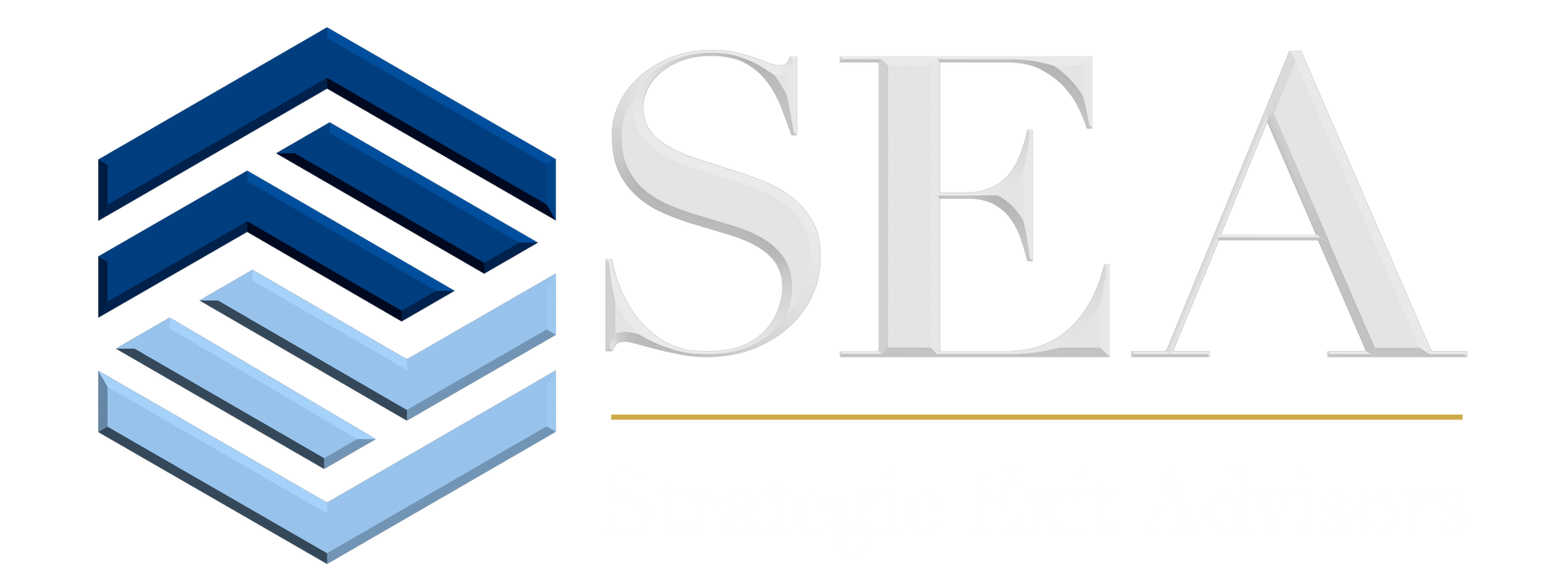 Logo for Strategic Exit Advisors: Hexagon graphic and the letters SEA in blue with a gold underline and tagline.