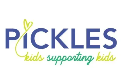 Logo for Pickles: Blue text with 